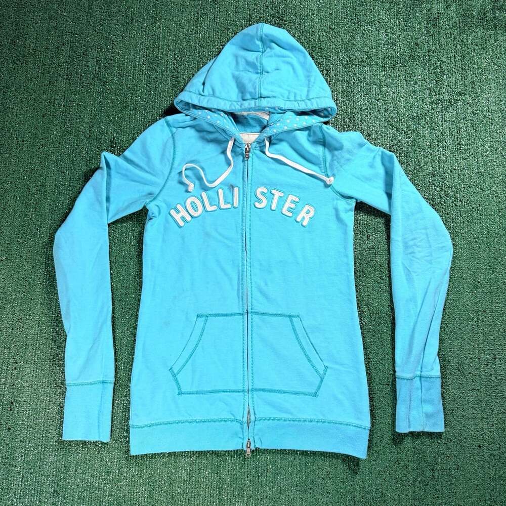 Y2K Womens Hollister Light Blue Zip Up Hoodie Size Large